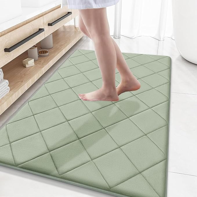 OLANLY Memory Foam Bath Mat 59x34, Ultra Soft and Absorbent Bathroom Rugs | Sage Green, Quick Dry, Machine Washable Shower Bath Rugs, Comfortable Bath Carpet for Bathroom Floor, Tub and Shower