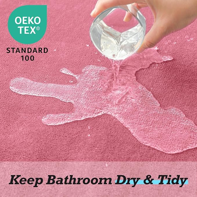 Bathroom Rugs Sets 3 Piece, Non-Slip & Quick Dry Bath Mat Set, Ultra Soft Velvet Bath Rugs for Bathroom, Toilet and Shower Floor, Pink