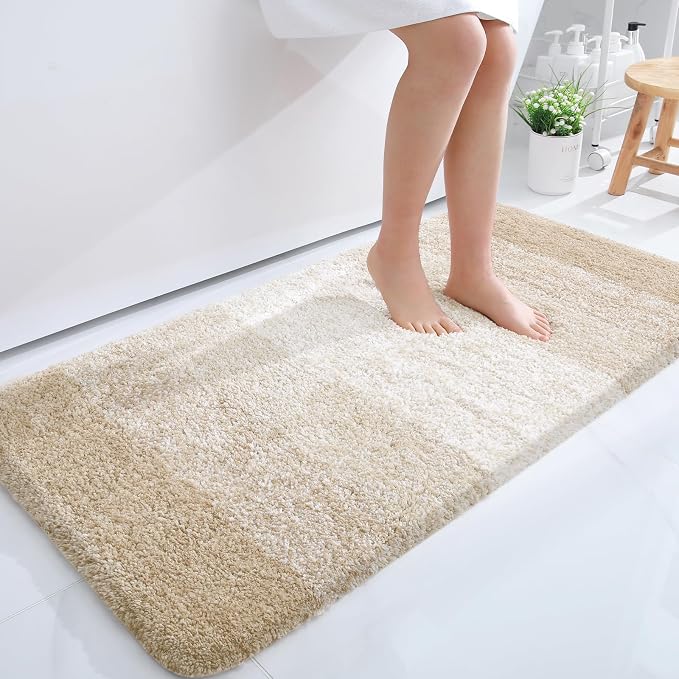 OLANLY Bathroom Runner Rug 47x24, Extra Soft Absorbent Microfiber Bath Rugs | Light Beige, Non-Slip Quick-Drying Rubber Backing, Washable Long Bath Mat for Floor, Tub and Shower, Home Decor