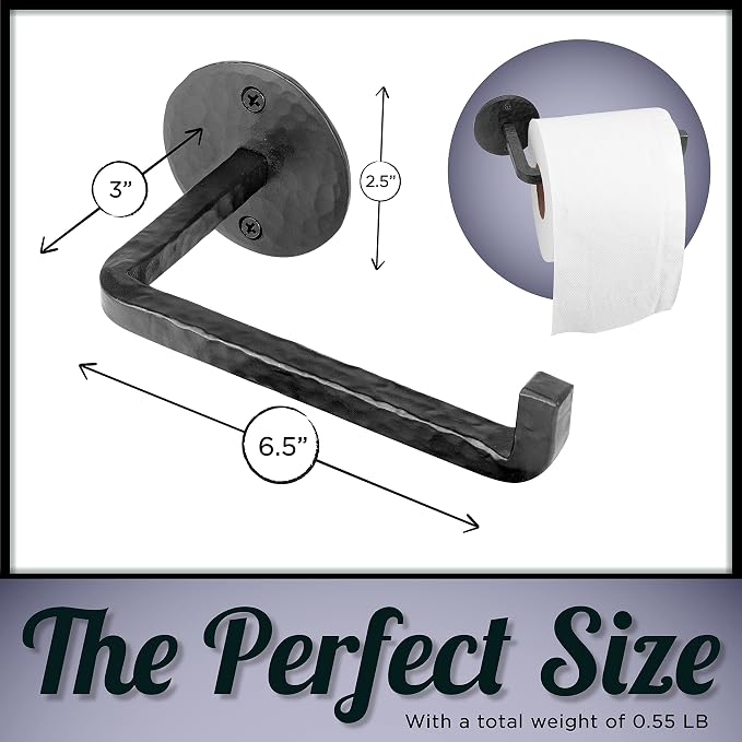 Handmade Wrought Iron Toilet Paper Holder - Rustic Wall Mount Holder for Bathroom - Farmhouse, Vintage & Industrial Style - Antique Black Iron Tissue Roll Holder