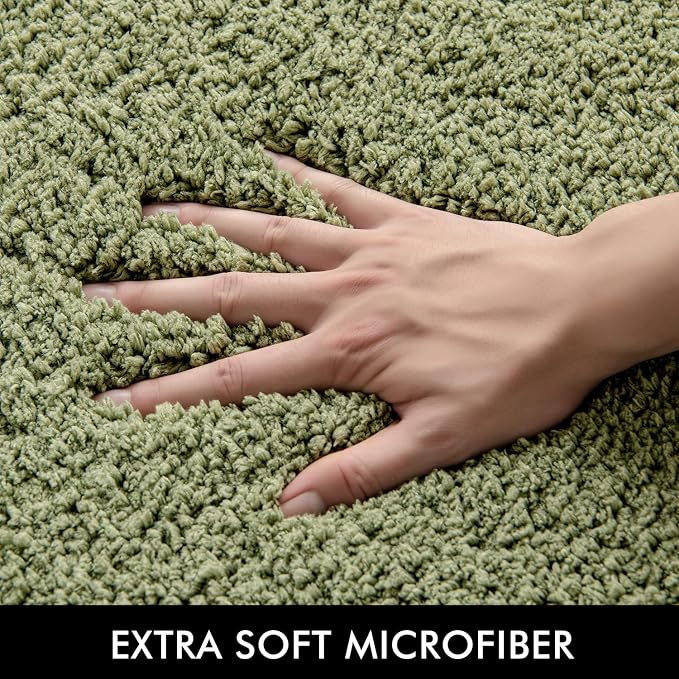 MIULEE Sage Bathroom Rugs Set 2 Piece Soft Bath Mats 20x20+20x32 Inch | Absorbent Microfiber Bath Mat and U-Shaped Toilet Rug, Non Slip, Quick Dry, for Bathroom Floor Tub Showers, Machine Washable