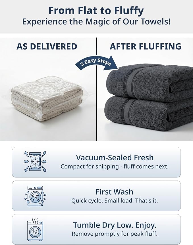 LANE LINEN Bath Towel Set 100% Cotton 4 Piece Soft Absorbent - Cool Grey | Shower Towels - Generously Sized, Oversized & Roomy, Lightweight & Breathable, Fade-Resistant Color, Classic Terry Weave