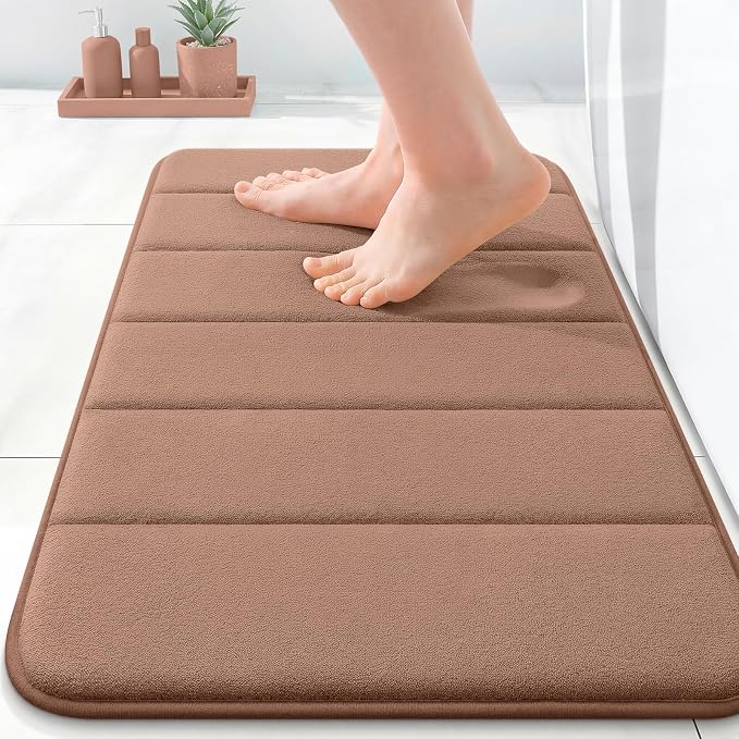 OLANLY Memory Foam Bath Mat 35x16, Super Soft and Absorbent Bathroom Rugs | Mocha, Quick Dry Bath Rug, Machine Washable Shower Floor Mats, Bathmat Carpet for Bathroom Floor, Tub and Shower
