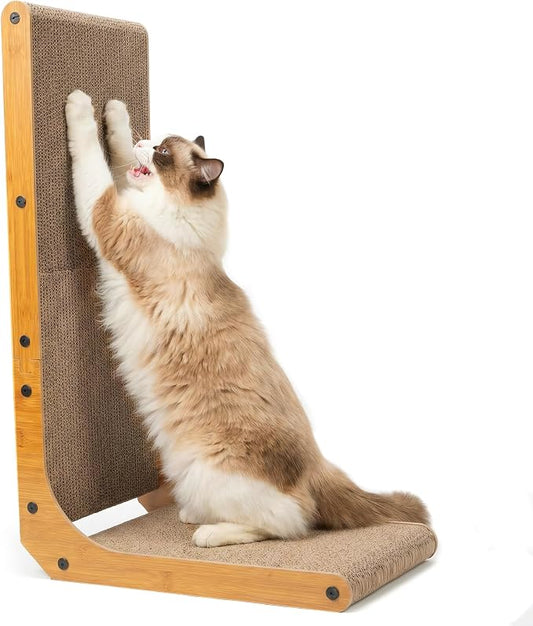 PatiencET L Shape Cat Scratcher, 26 Inch Cardboard Scratch Pad | For Indoor Cats, Large Vertical Scratch Board, Furniture Protector