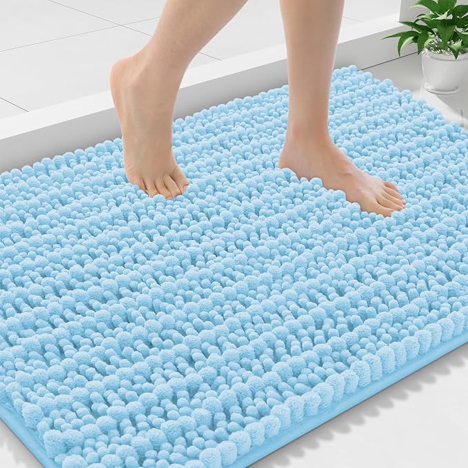 Smiry Bathroom Rugs 36X24, Extra Soft Rubber Backing Chenille Bath Mats | Sky Blue Machine Washable Non Slip Quick Dry Bath Mats for Bathroom Floor, Tub, Shower, Home Decor Accessories