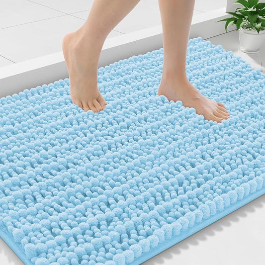 Smiry Bathroom Rugs 36X24, Extra Soft Rubber Backing Chenille Bath Mats | Sky Blue Machine Washable Non Slip Quick Dry Bath Mats for Bathroom Floor, Tub, Shower, Home Decor Accessories