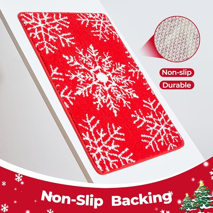 TYUU Christmas Bathroom Rugs, Extra Soft Absorbent Bath Rug Non Slip Washable Bathroom Mat Holiday Xmas Home Decor Indoor Bath Mat, Snowflake, 24"x36"