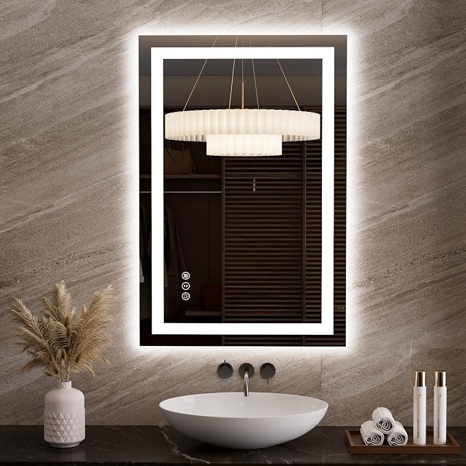LOAAO 23.6"x35.4" LED Bathroom Mirror with Lights, UL Listed | Anti-Fog, Dimmable, 3 Color Temperature, Backlit + Front Lit, Memory Function, Tempered Glass