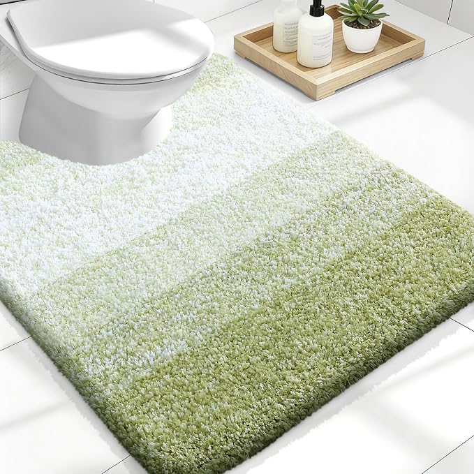 OLANLY Luxury Toilet Rugs U-Shaped 24x20, Soft Absorbent Microfiber Mat | Mustard Yellow, Non-Slip Quick-Drying Rubber Backing, Washable Plush Contour Bath Mat for Toilet Base, Home Decor Accessories