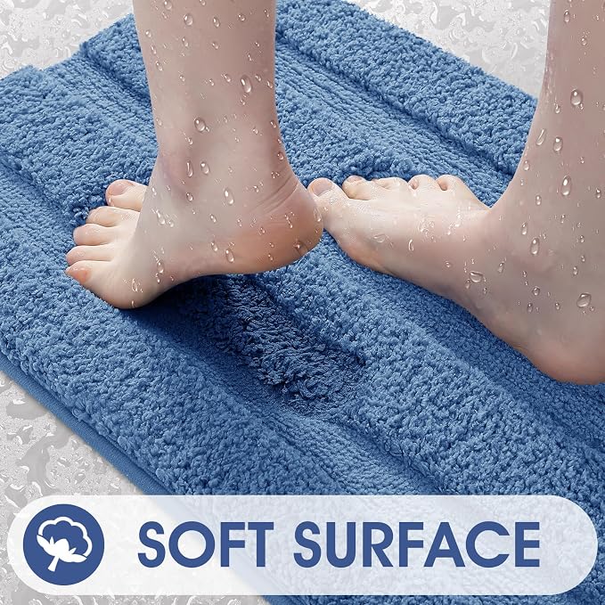 Striped Bathroom Rugs, Ultra Soft Plush Fluffy Microfiber Absorbent Bath Mat, Non-Slip Backing, Machine Washable Bath Mats for Bathroom Floor, Tub and Shower, Home Decor, Blue/32"x20"