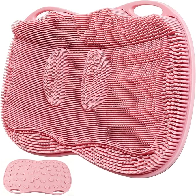 XL Silicone Shower Foot Scrubber Mat with Suction Cups, Foot Washer for Shower, Foot and Back Scrubber for Smooth Shower Wall or Floor, Pink, 17.3 x 12.9 in