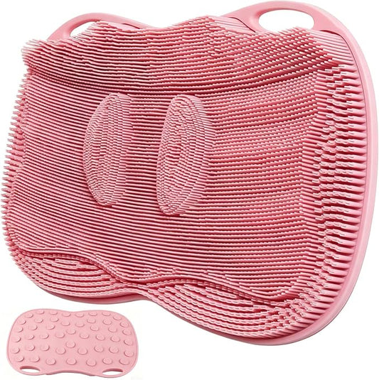XL Silicone Shower Foot Scrubber Mat with Suction Cups, Foot Washer for Shower, Foot and Back Scrubber for Smooth Shower Wall or Floor, Pink, 17.3 x 12.9 in
