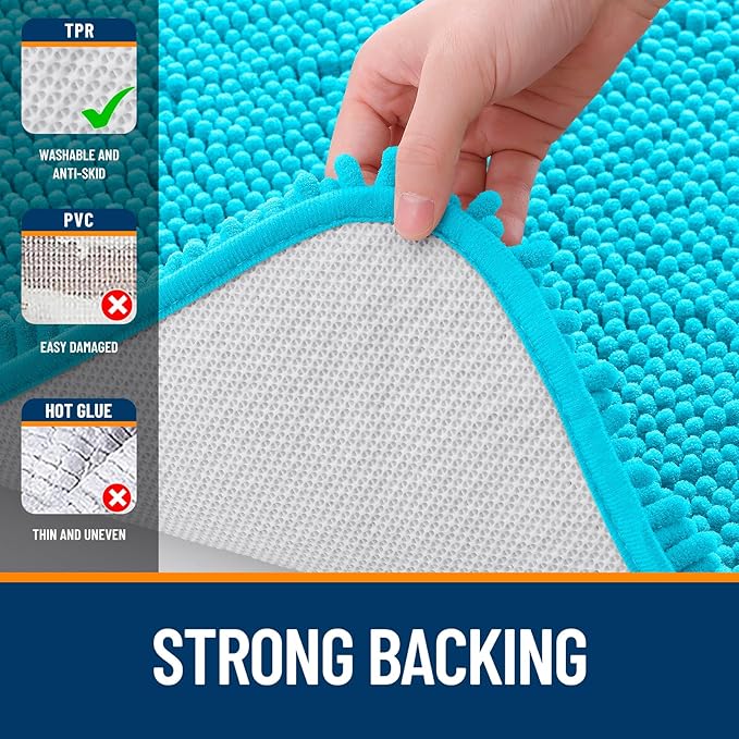 OLANLY Bathroom Rugs 30x20, Extra Soft Absorbent Chenille Bath Rugs | Aqua Sky, Quick-Drying Rubber Backing, Machine Washable Bath Mat for Bathroom Floor, Tub and Shower, Home Decor Accessories