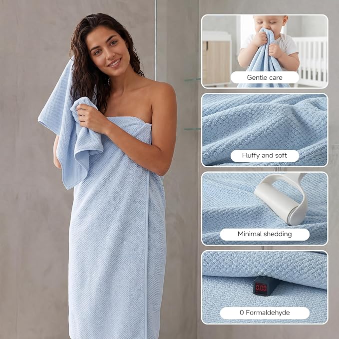 REDKISS Ultra Soft 6 Piece Towel Set, Premium Towels for Bathroom, Highly Absorbent, Quick Dry, Lightweight Bath Towels Set Collection, Includes 2 Bath Towels, 2 Hand Towels, 2 Washcloths, Light Blue