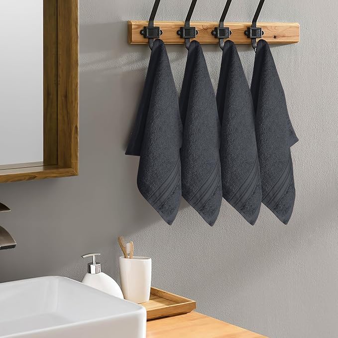 BOUTIQUO Ultra Soft Cotton Washcloths, Contains 12 Piece Face Cloths 12x12 inch, Ideal for Everyday use Face Towels, Compact & Lightweight Multi Purpose Washcloths - Charcoal Grey