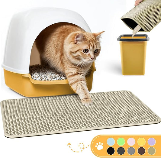 Powools Cat Litter Mat, 30 x 24 in, Waterproof, Non-Slip, Beige | Litter Trapping Mat, Easy to Clean, Litter Box Mat, Urine-Proof, Cat Toilet Training Systems Accessories, Indoor Cats