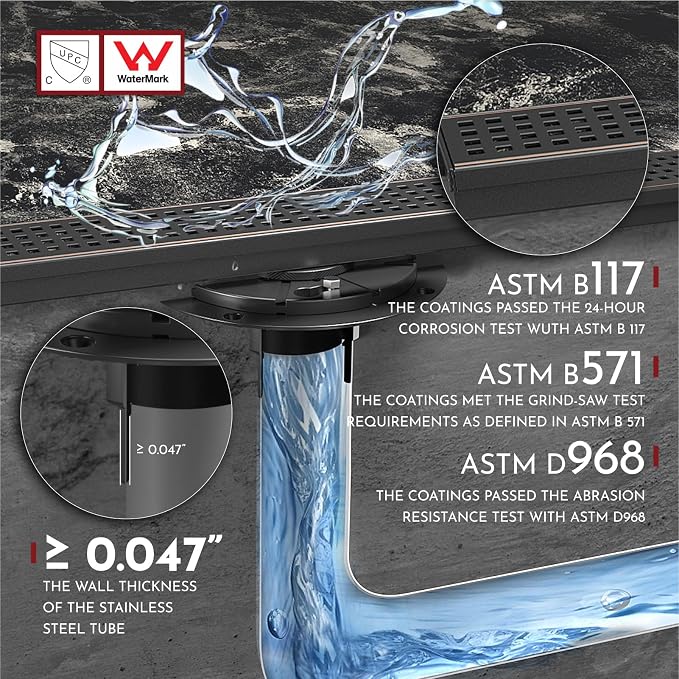 WEBANG 12 Inch Linear Shower Drain Rectangular Floor Drain with Accessories Square Hole Pattern Cover Grate Removable SUS304 Stainless Steel CUPC Certified Oil Rubbed Bronze