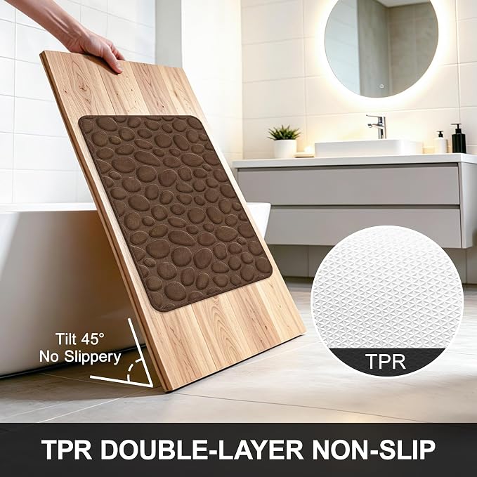 Stone Bath Mats, Non-Slip Memory Foam Bathroom Rug, 16x24 Brown | TPR Rubber Backing,Ultra Soft,Highly Absorbent,Machine Washable,Quick Dry for Tub and Shower, Home Decor Accessories