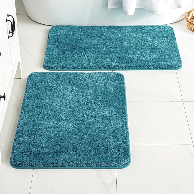 MIULEE Teal Soft Bathroom Rugs Set 2 Piece Soft Bath Mats 24x36 Inch | Soft Absorbent Microfiber Bath Rugs, Non Slip, Quick Dry, Fluffy Bath Rugs for Bathroom Floor Tub Showers, Machine Washable