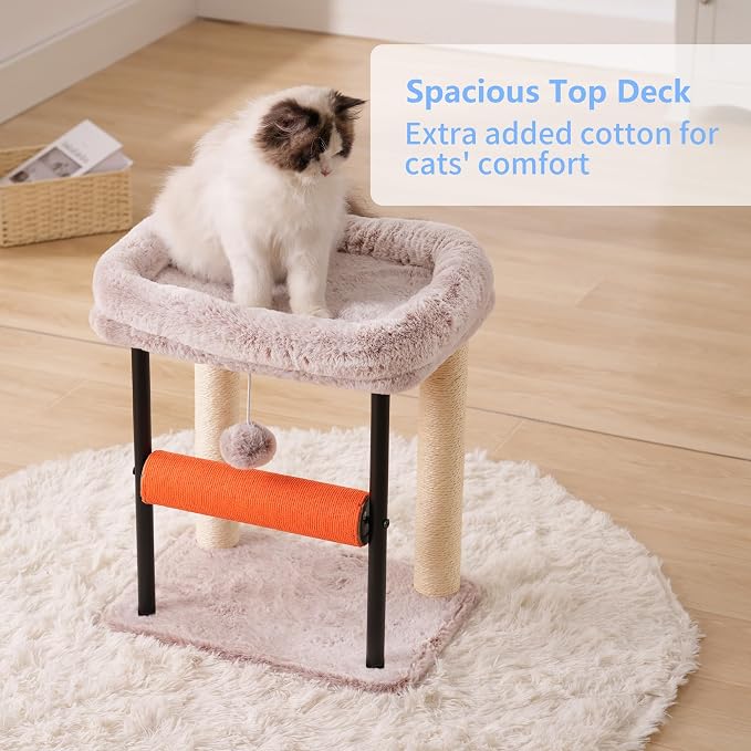 Hey-brother Cat Tree, Sturdy Tower with Sisal-Wrapped Columns, MPJ010SMU | 18.9 Inches Cats Scratching Posts with Bed, Plush Toy Ball for Indoor Kittens, Muchroom