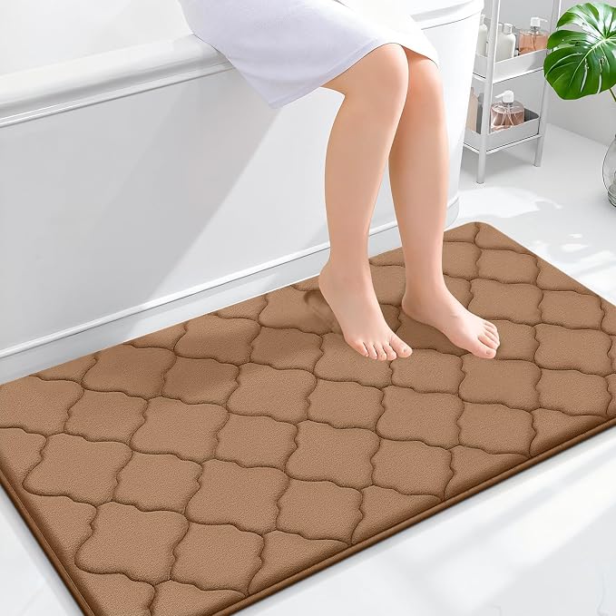 OLANLY Memory Foam Bath Mat Rug 44x24, Ultra Soft Bathroom Rugs, Dark Beige | Thick Absorbent Carpet, Non-Slip Backing, Machine Washable, for Bathroom Floor, Tub, Shower and Home Decor Accessories