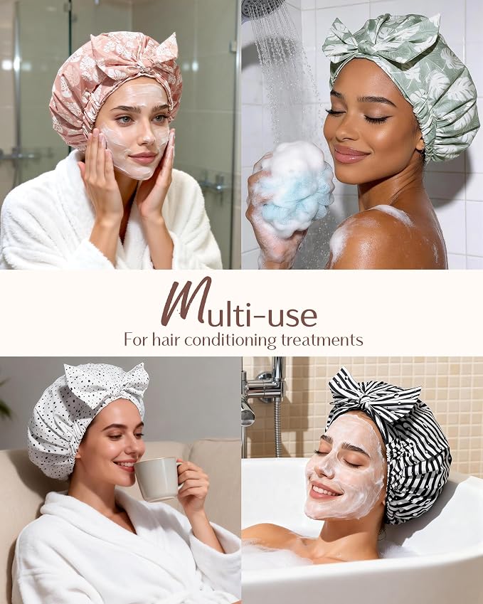 Yanibest Shower Cap for Women Reusable Waterproof, Adjustable Hair Cap | Non-Slip, Durable & Cute Washable Bath Hair Hat