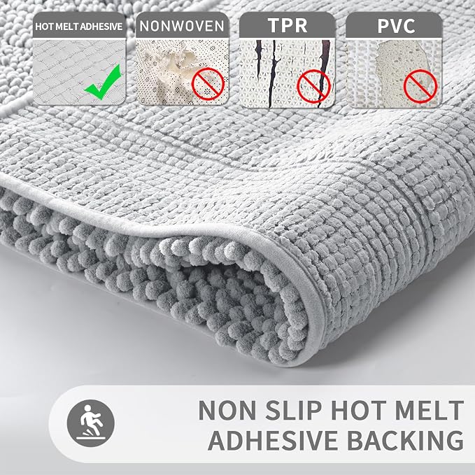Yimobra U Shaped Toilet Rug Set, Absorbent Chenille, 24x17+24x20, Silver Gray