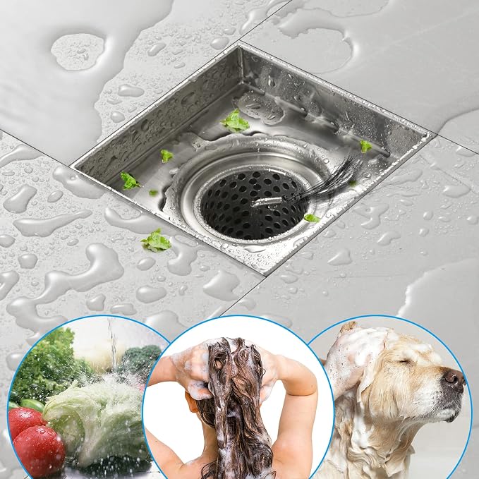 EMBATHER 4 Inch Square Shower Drain with Tile Insert Grate, 304 Stainless Shower Floor Drain and Shower Drain Cover Included Hair Catcher and Leveling Feet, Brushed Nickel