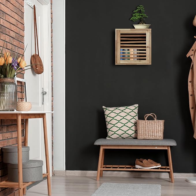 Relaxdays Wall Cabinet, 2 Levels, Door with Magnetic Lock, Narrow Wooden Storage, Bathroom, Kitchen, 42x42x18cm, Natural