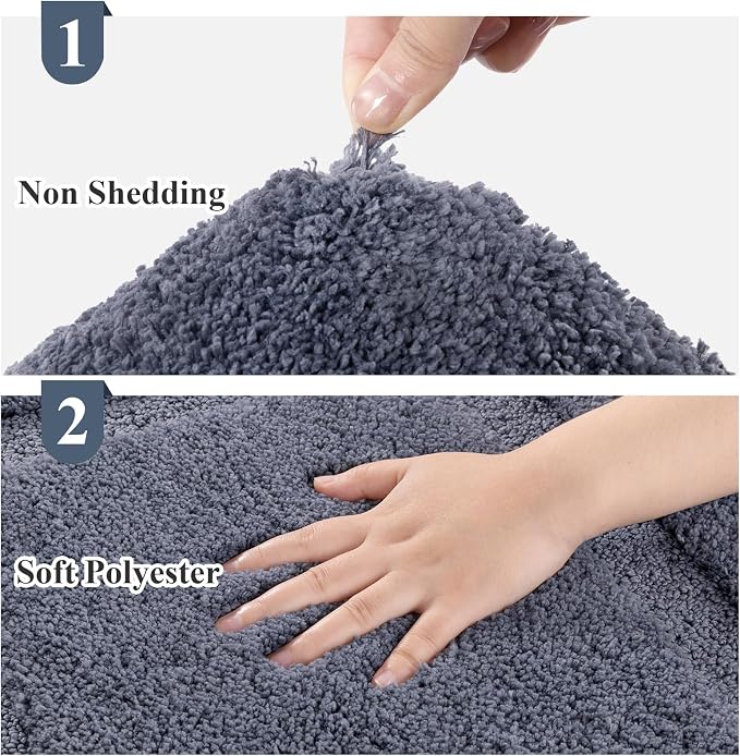 SHACOS Soft Microfiber Bathroom Rugs Set of 2 Pieces, Dark Grey | 47x20 + 32x20, Absorbent Plush Bath Rugs, Non Slip Washable Shaggy Bath Mats, Fluffy Bathroom Runner Floor Mats Shower Rug