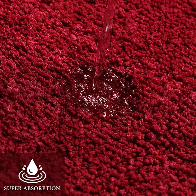 MIULEE Red Bathroom Rugs Set 2 Piece Soft Bath Mats 20x20+20x32 Inch | Absorbent Microfiber Bath Mat and U-Shaped Toilet Rug, Non Slip, Quick Dry, for Bathroom Floor Tub Showers, Machine Washable