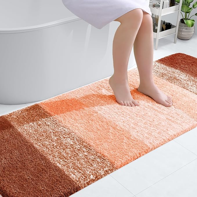 OLANLY Bathroom Runner Rug 70x24, Extra Soft Absorbent Microfiber Bath Rugs | Orange, Non-Slip Quick-Drying Rubber Backing, Washable Long Bath Mat for Floor, Tub and Shower, Home Decor