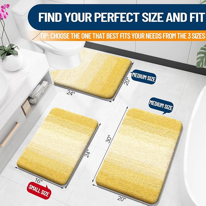 OLANLY Large Bathroom Rugs 50x30, Extra Soft Absorbent Microfiber Bath Rugs | Yellow, Non-Slip Quick-Drying Rubber Backing, Washable Plush Bath Mat for Floor, Tub and Shower, Home Decor Accessories