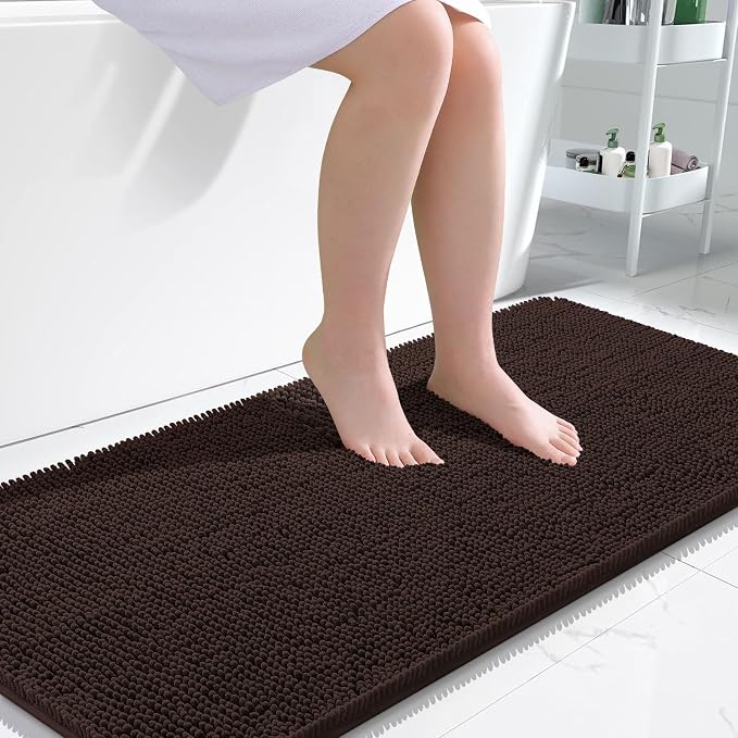 OLANLY Bathroom Runner Rugs 47x24, Extra Soft Absorbent Chenille Bath Rugs | Brown, Quick-Drying Rubber Backing, Machine Washable Long Bath Mat for Bathroom Floor, Tub and Shower, Home Decor Accessories