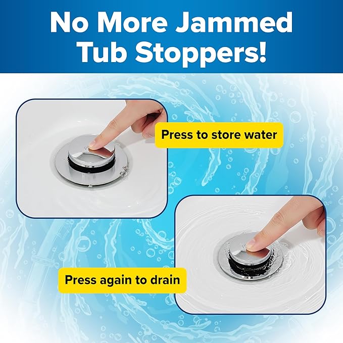 Tub Daddy Pro Universal Bathtub Drain Stopper – ClickLock Seal, Hair Catcher, Easy Install, Chrome & Nickel Finish