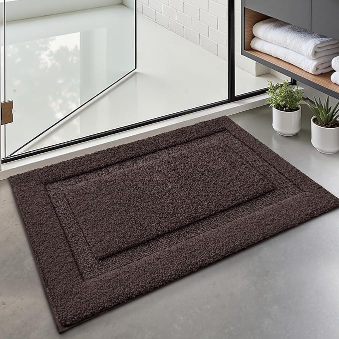 LUMI Ultra Soft Bathroom Rugs Absorbent, Non Slip Bath Mat 16X24, Brown | Machine Washable with Rubber Backing, Quick Dry, Premium Microfiber Plush Carpet for Bathtub and Shower Floor