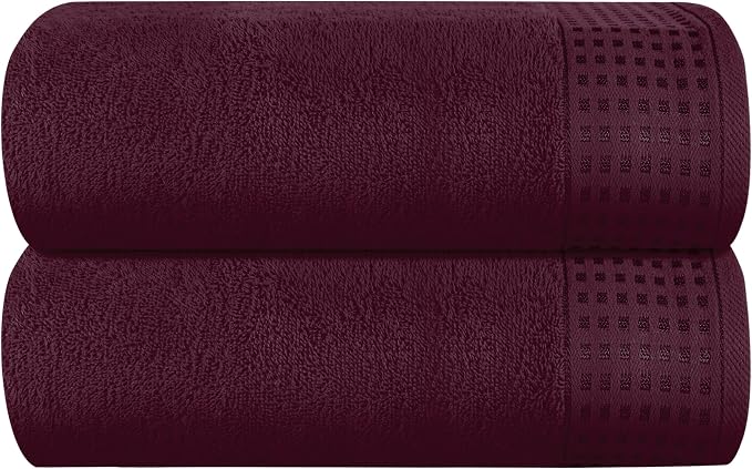 GLAMBURG 100% Cotton Oversized 2 Pack Bath Sheets 35x70, Ultra Soft Highly Absorbant Compact Quickdry & Lightweight Large Bath Sheet Set, Ideal for Gym Travel Camp Pool - Burgundy