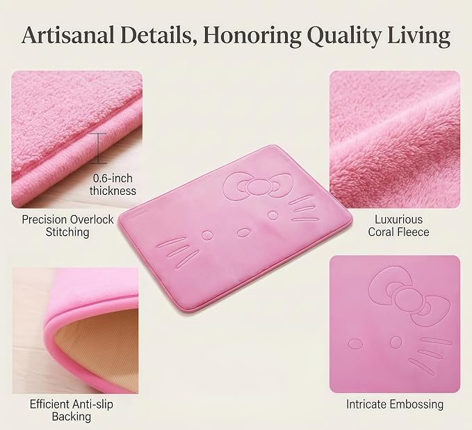 Pink Cartoon Non Slip Memory Foam Bath Mat 15.75 x 23.62 Inch | Cute Design,Super Soft & Water Absorbent Multi-Use Rug, Suitable for Bathroom, Bedroom, Living Room and Entry Door