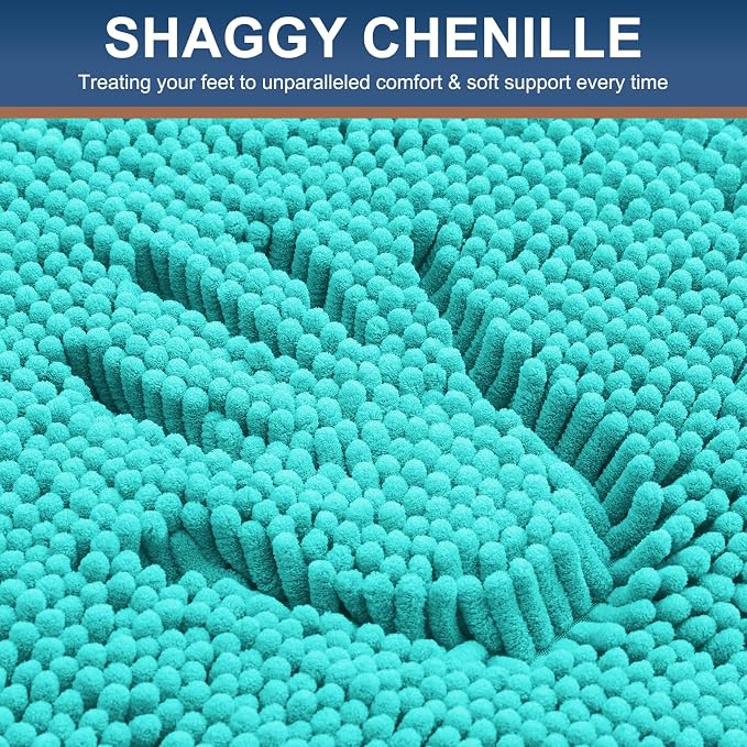 Smiry Chenille Bathroom Rugs Sets 2 Piece (34x21+30x20, Turquoise) | Soft Absorbent Machine Washable Non Slip Shaggy Bath Rug Set for Tub, Shower, and Floor, Home Decor