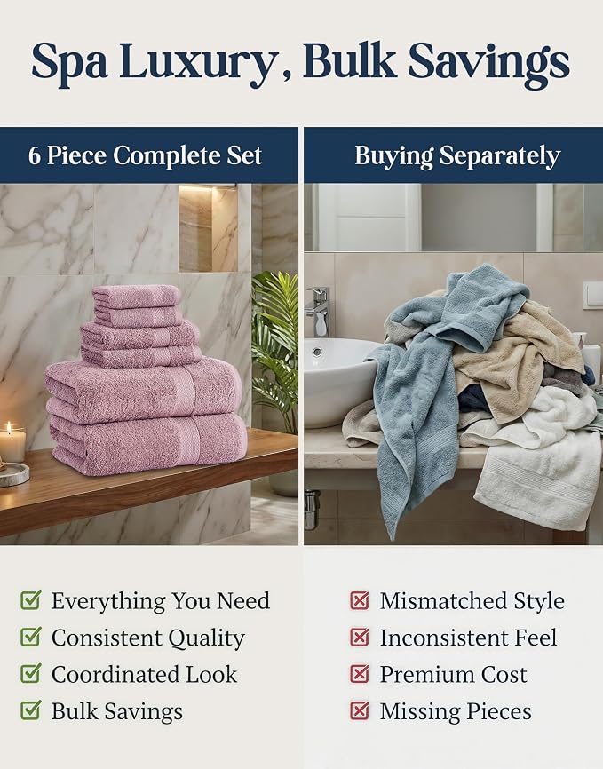 LANE LINEN Bath Towel Set Absorbent Quick Dry 100% Cotton - Wishful Mauve | Cotton Bath Towel Set - OEKO-TEX Certified, Ring-Spun Durability, Terry Weave Comfort, Hotel-Style Look