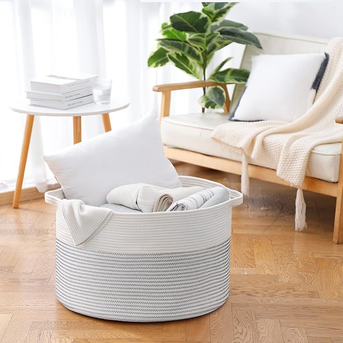 MEGASKET XXXL Large Cotton Rope Blanket Basket for Living Room, Woven Rope Storage Baskets for Organizing, Nursery Kids Toy Baskets Storage Bin Organizer, Baby Laundry Basket Hamper, Decor Basket, 88L
