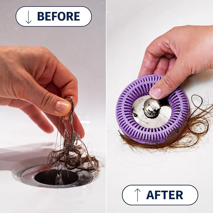 TubRing Pop-Up Drain Protector & Strainer Silicone Hair Catcher, Violet | Easy snap-in design fits around bathtub stoppers. Customizable utility guard for clog prevention. Fits 1.85"- 2.16" drains.