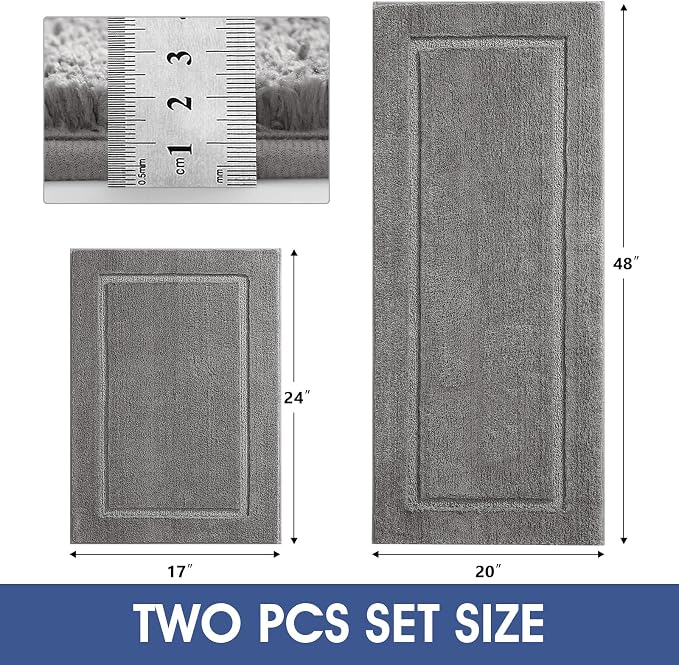 Bathroom Rugs Sets 2 Pieces, Ultra Soft Thick Plush Fluffy Microfiber Absorbent Bath Mat, Non-Slip Backing, Machine Washable Rug for Bathroom, Tub and Shower (24"x17" + 48"x20", Charcoal Gray)