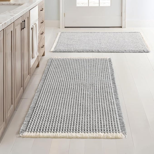 MIULEE Set of 2 Waffle Bathroom Rugs LightGrey&Cream Bath Mat 18x30 Inch | Non Slip, Super Absorbent, Washable, Ultra Soft, Rubber Backed Bath Rugs for Bathroom Floor Tub Shower, Boho Decor