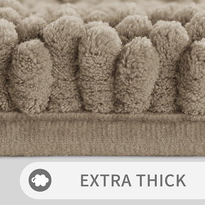 Yimobra U Shaped Toilet Rug Set, Absorbent Chenille, 24x17+24x20, Camel | Non Slip Machine Washable Quick Dry Bath Mat Set, Soft Plush Shower Rugs for Bathroom Floor Sink Tub and Shower Outside