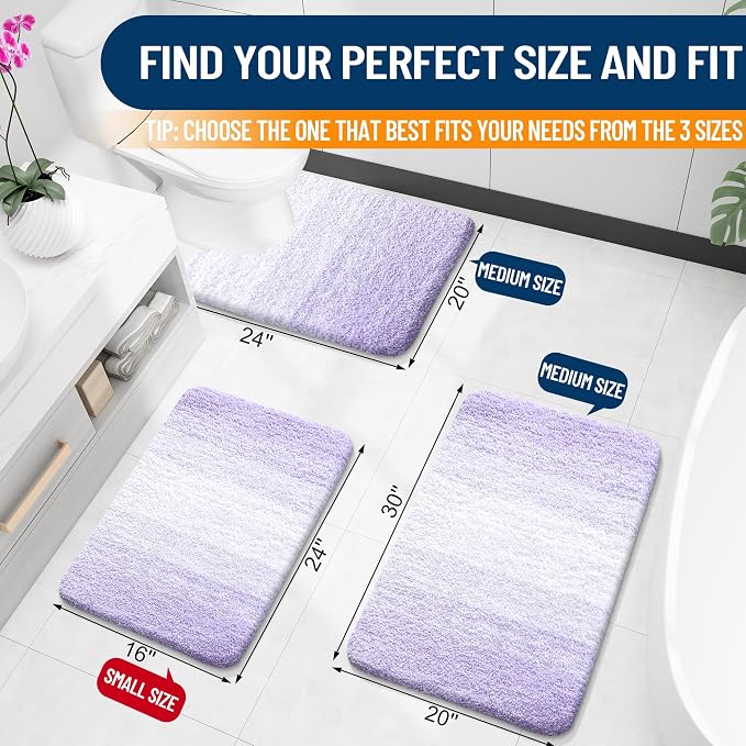 OLANLY Bathroom Runner Rug 70x24, Extra Soft Absorbent Microfiber Bath Rugs | Light Purple, Non-Slip Quick-Drying Rubber Backing, Washable Long Bath Mat for Floor, Tub and Shower, Home Decor