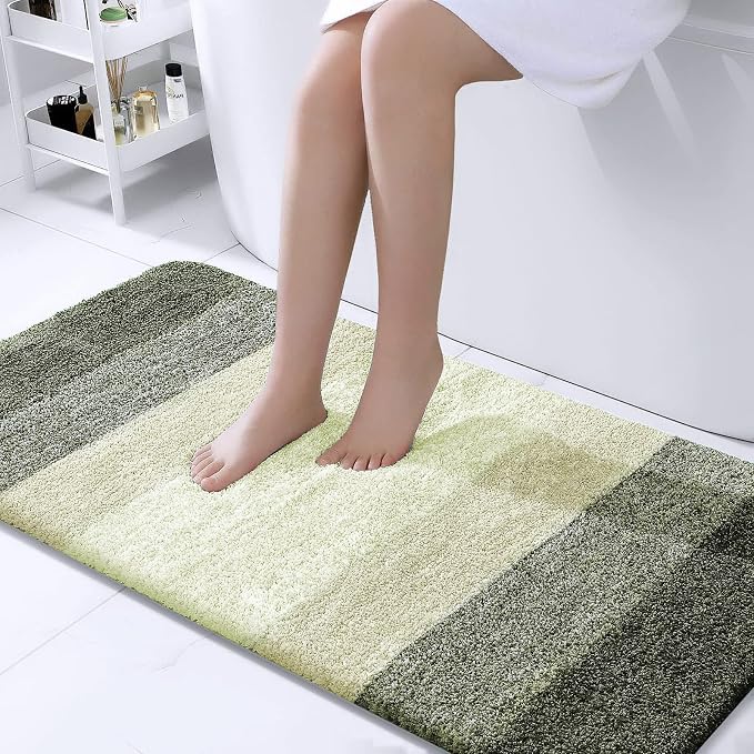 OLANLY Bathroom Runner Rug 40x24, Extra Soft Absorbent Microfiber Bath Rugs | Dark Green, Non-Slip Quick-Drying Rubber Backing, Washable Long Bath Mat for Floor, Tub and Shower, Home Decor