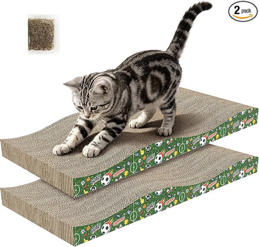 2 Pack Cat Scratching Board World Cup Design, Corrugate Cat Scratcher for Indoor Cats with Catnip, Cat Scratch Pad with Premium Scratch Textures Design, Double-Sided Usability