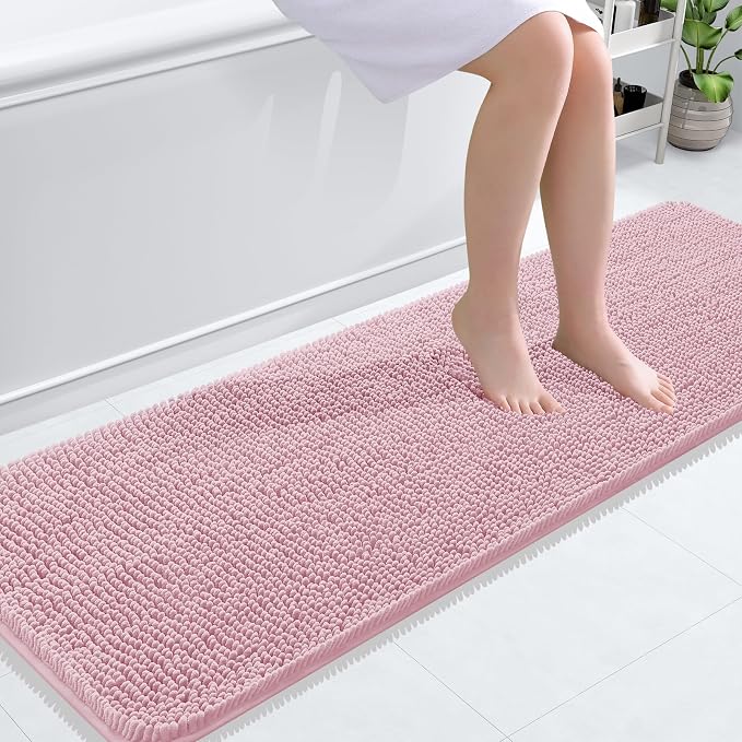 OLANLY Bathroom Runner Rugs 59x20, Extra Soft Absorbent Chenille Bath Rugs | Dusty Rose, Quick-Drying Rubber Backing, Washable Long Bath Mat for Bathroom Floor, Tub and Shower, Home Decor Accessories