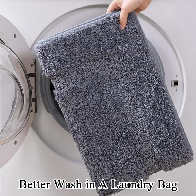SHACOS Soft Microfiber Bathroom Rugs Set of 2 Pieces, Dark Grey | 47x20 + 32x20, Absorbent Plush Bath Rugs, Non Slip Washable Shaggy Bath Mats, Fluffy Bathroom Runner Floor Mats Shower Rug